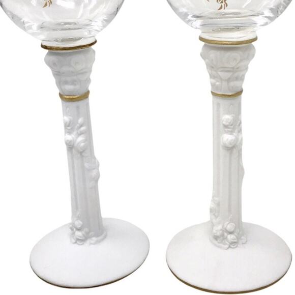 Romeo & Juliet Crystal & Porcelain Goblets Set 8 Austrian Vintage 22k Gold - Picture 10 of 10